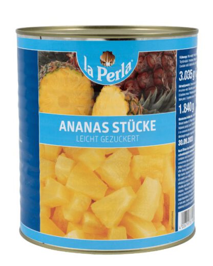 Ananassitükid (tervest ananassist) kerges siirupis 3000g/1840g BLIK (VNM 6tk/kst) 2...+4C